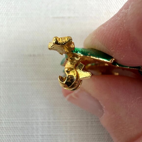 Vintage Christmas Tree Brooch Green & Red Enamel W/ Clear Rhinestone Star Topper - Picture 7 of 11